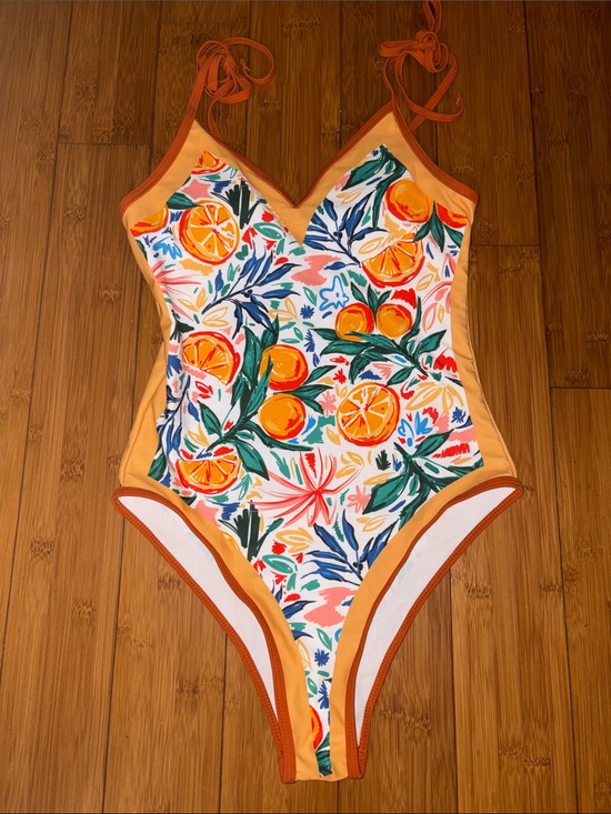 The Unbranded Brand Other - Girls Orange Citrus-Print One-Piece Swimsuit with Tie Straps